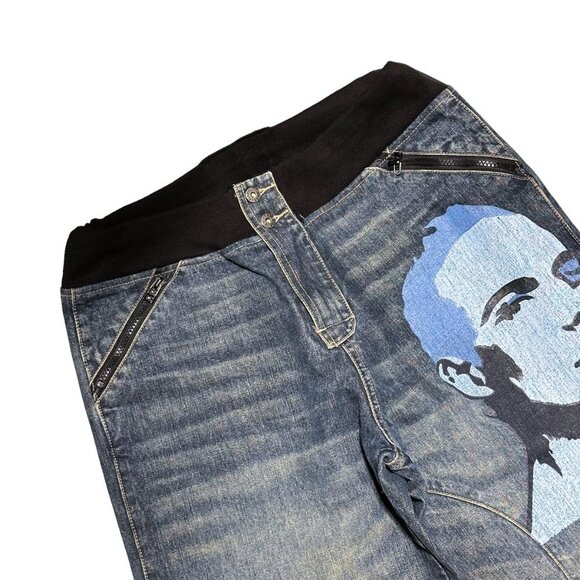 Vintage 90's Hand Painted Face Wide Leg Jeans - Picture 7 of 9